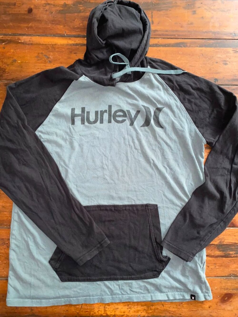 HURLEY Unisex Light Weight Green/Black Hoodie, Size L (flaws pictured)